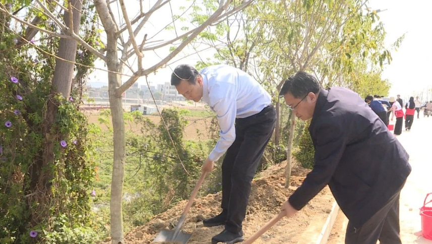 惠来县隆江镇乡村振兴人才驿站陪同市、县领导到月潭村开展植树活动
